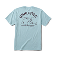 Light blue Roark Unhustle Premium Tee with 'Unhustle' graphic on the back against a white background