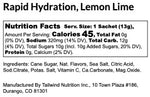 Tailwind Nutrition Rapid Hydration in Lemon Lime nutritional information.