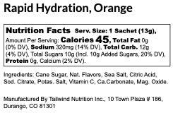 Tailwind Nutrition Rapid Hydration in Orange nutritional information.