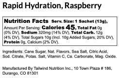 Tailwind Nutrition Rapid Hydration in Raspberry nutritional information.