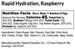 Tailwind Nutrition Rapid Hydration in Raspberry nutritional information.