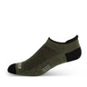 Minus33 Micro Liner No Show Tab Merino Wool Socks in Olive Drab on a neutral background.