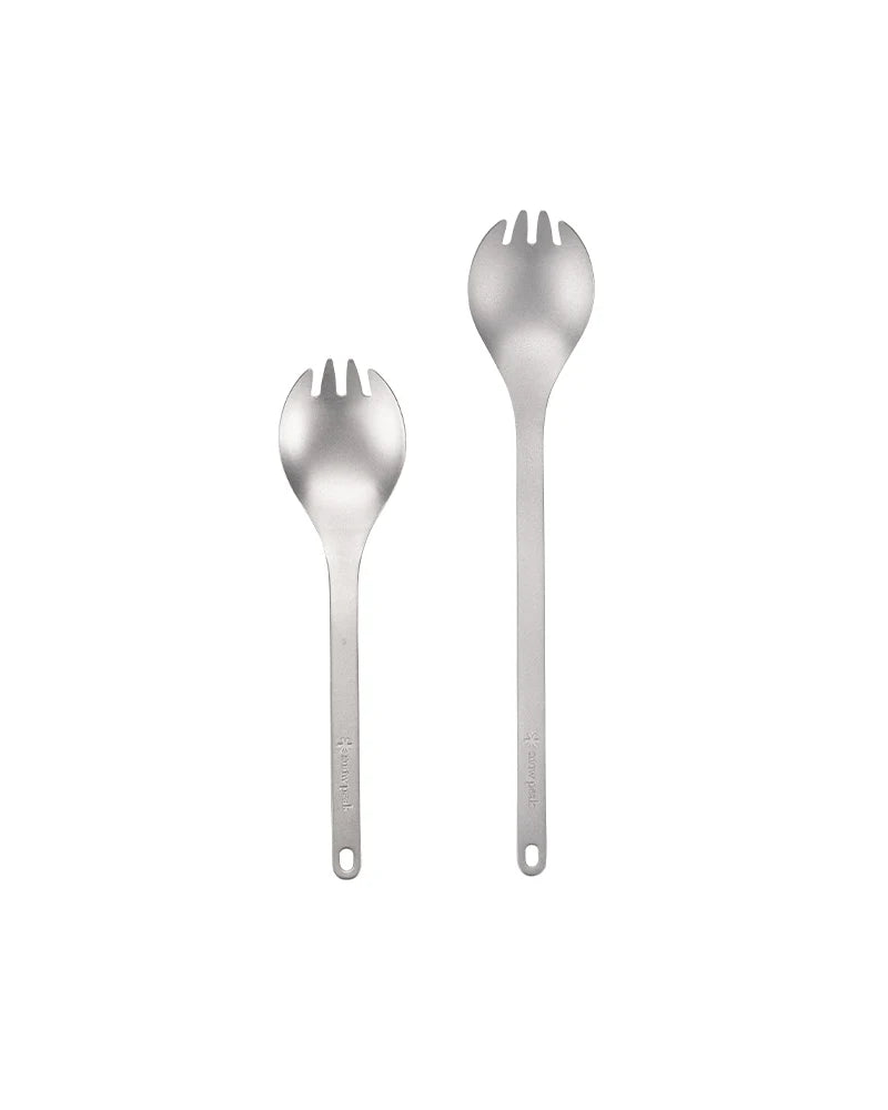 Snow Peak Long Titanium Spork on a neutral background.