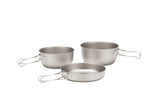 Snow Peak 3 Piece Titanium Cookset on a neutral background.