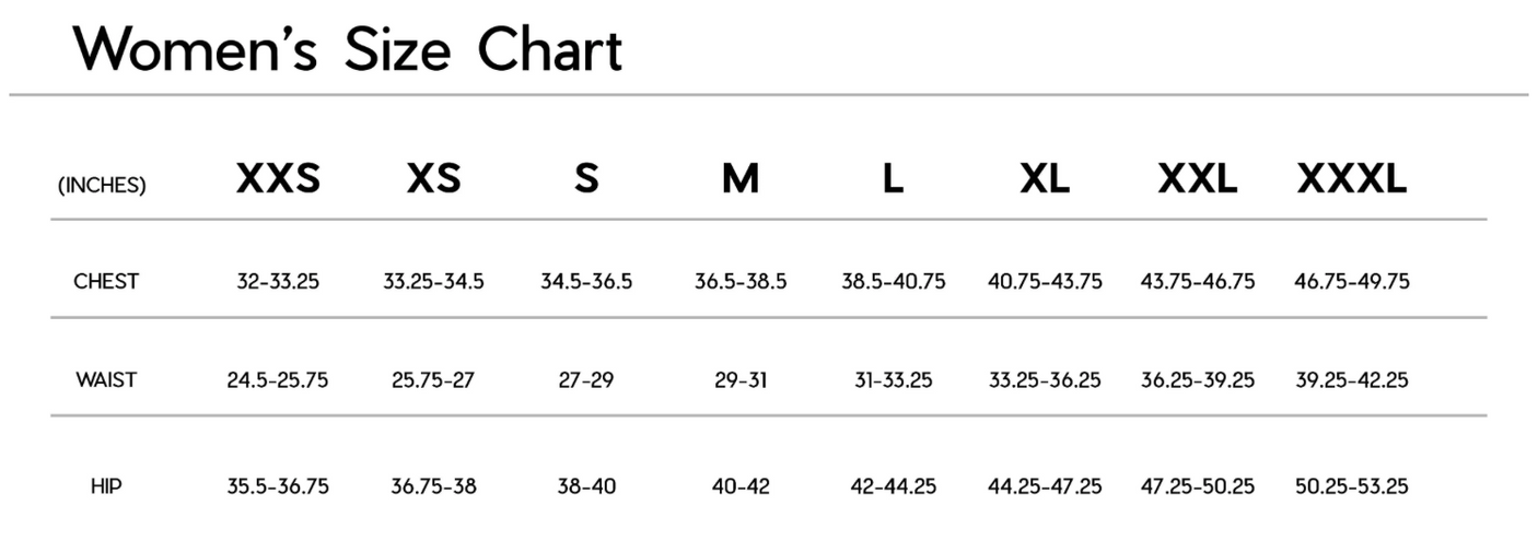 Janji's Women's 7" Pace Short size chart.