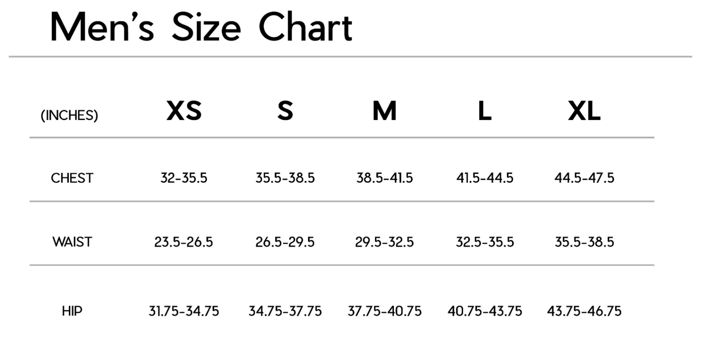 Janji's Circa Daily Long Sleeve size chart.