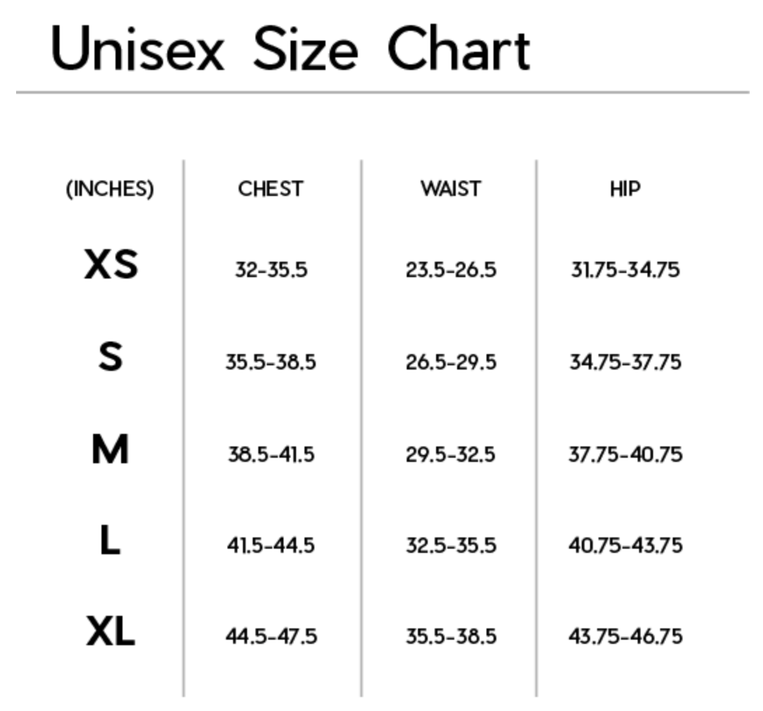 Janji Unisex Runaround Half-Zip Hoodie size chart.