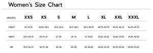 Janji's Women's 7/8 Trail Tight size chart.