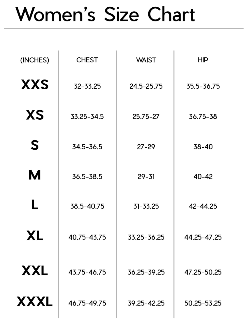 Janji women's Aurora Fleece Tight size chart.