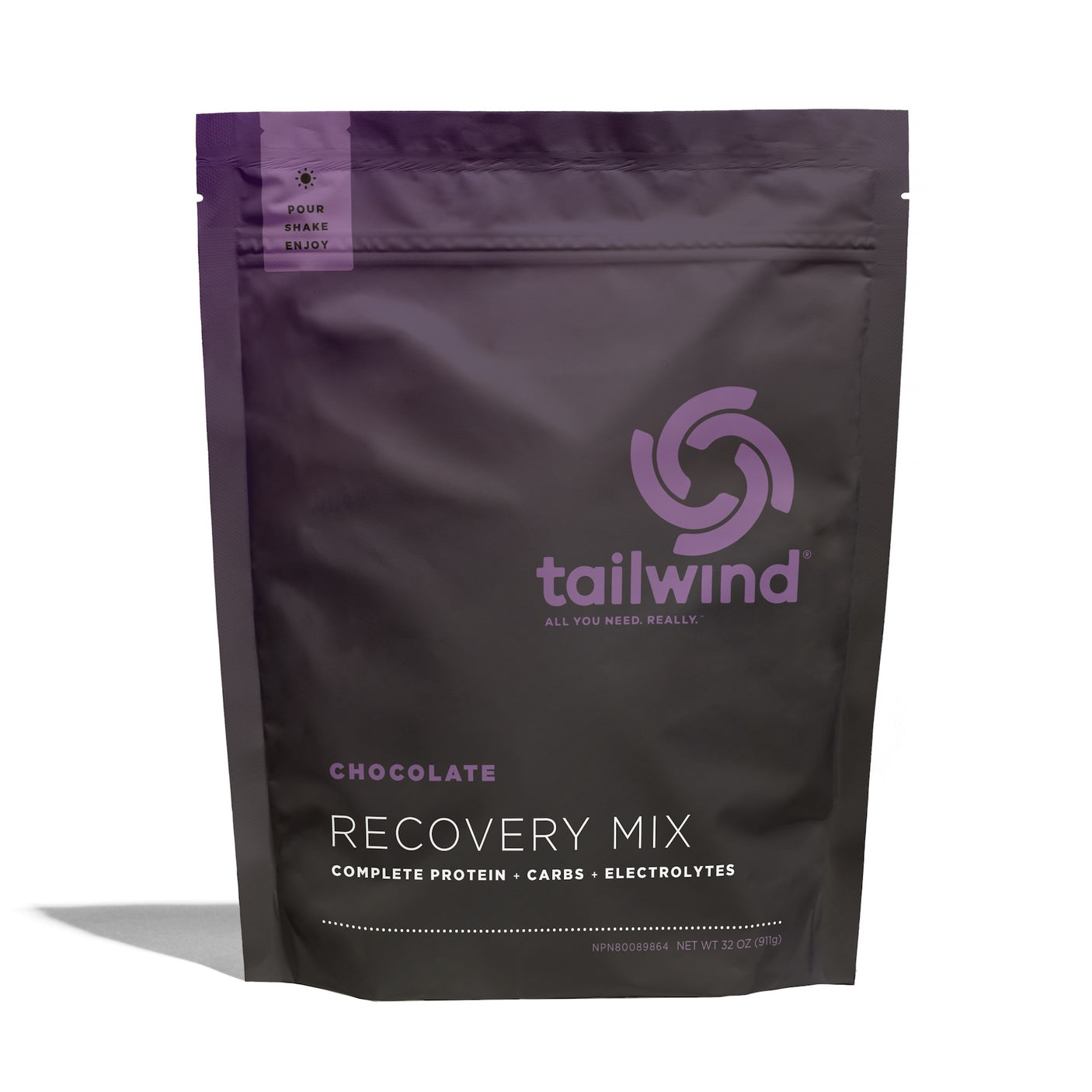 Tailwind Nutrition Recovery Mix in Chocolate on a neutral background.