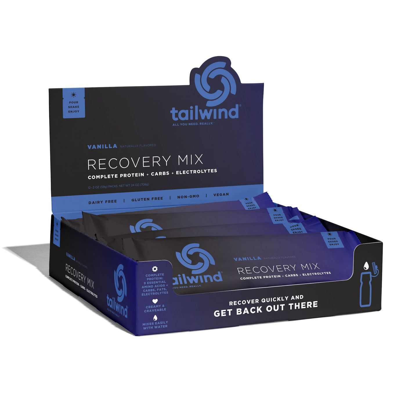 Tailwind Nutrition Recovery Mix in Vanilla on a neutral background.