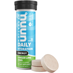 Nuun Energy in Ginger Lime Zing on a neutral background.