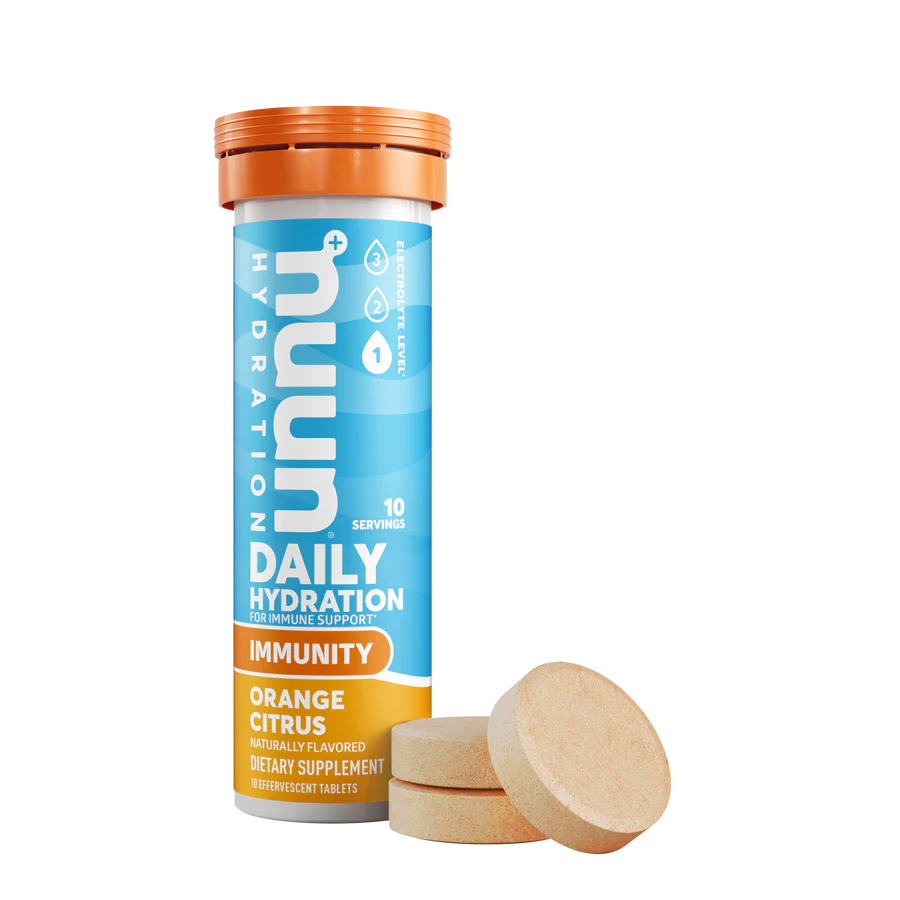 Nuun Immunity in Orange Citrus on a neutral background.