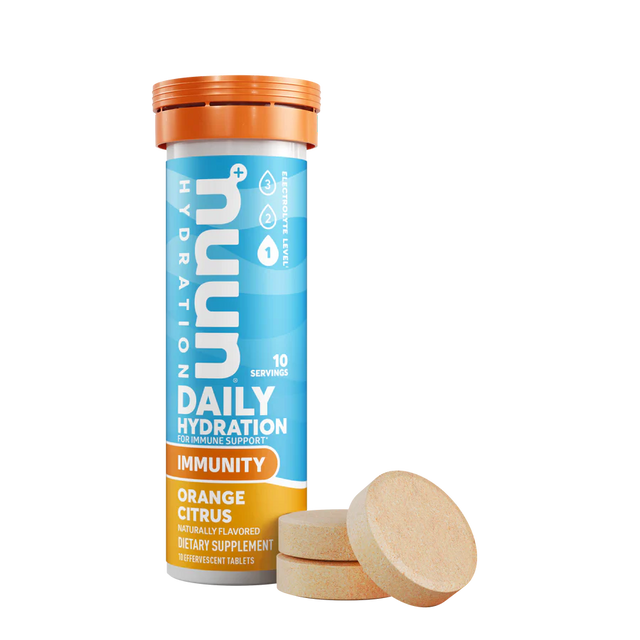 Nuun Immunity in Orange Citrus on a neutral background.