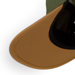 Close-up of a ciele athletics GOCap EQ - Frame S in Olive running hat on a white background