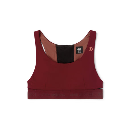 Ciele Athletics Women's QCKBra Sports Bra in Crimson Red Maroon sports bra with a brand logo on a white background