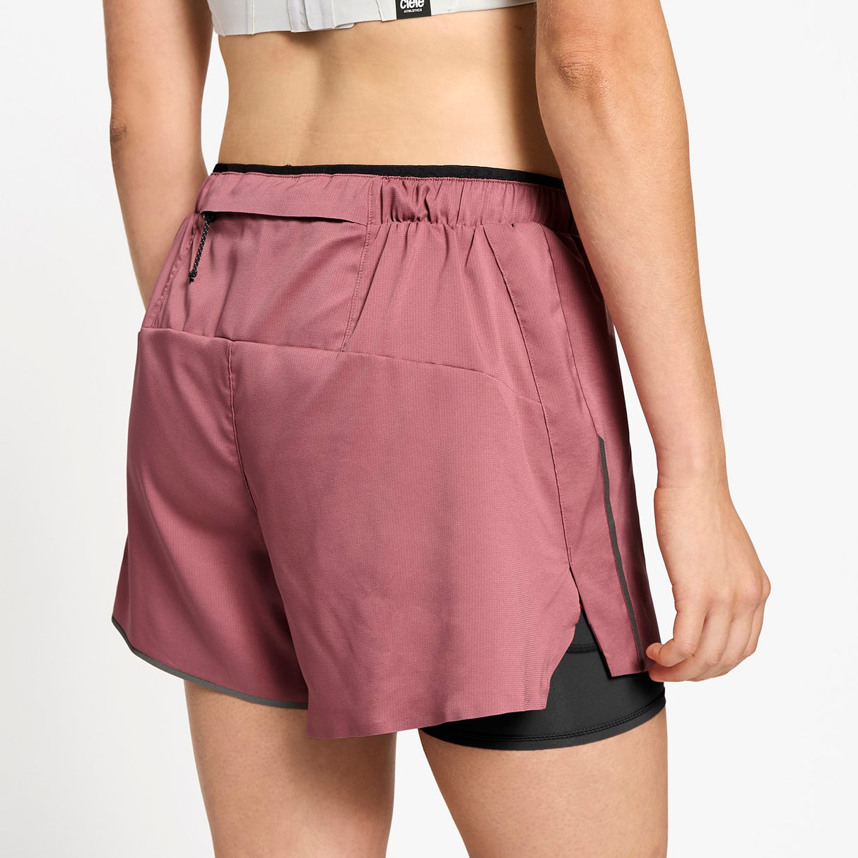 Ciele Athletics W DLYShort 4" Long Brief women's running shorts in Deco Rose worn by a woman on a neutral background.
