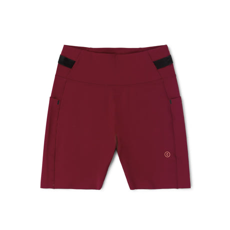 Ciele Athletics Women's FSTTight Short 7" in Crimson Red with black accents on a white background