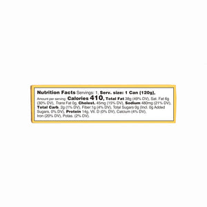 Fishwife Mussels in Basil Pesto nutrition facts label on a white background