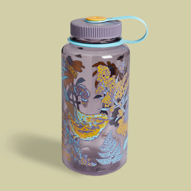 Mustard Beetle Prairie Warbler Nalgene 32oz water bottle on a neutral background.