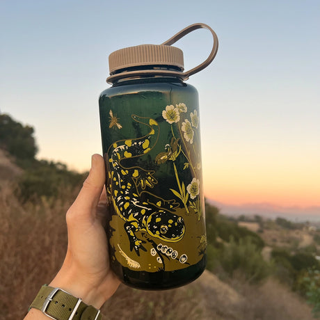 Mustard Beetle Vernal 32oz Nalgene water bottle outdoors.