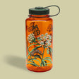 Mustard Beetle Monarch, 32oz Nalgene Water Bottle in orange on a beige background.