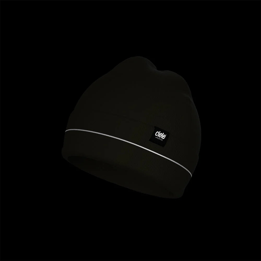Ciele Athletics CR3Beanie in Boreal on a dark background to show the reflective stitching.