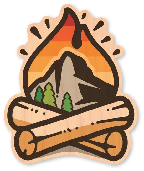 Dust City sustainable wood sticker depicting a campfire.