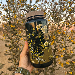 Mustard Beetle Vernal 32oz Nalgene water bottle outdoors.