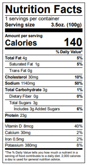 Ekone Smoked Coho Salmon tinned fish nutrition facts.