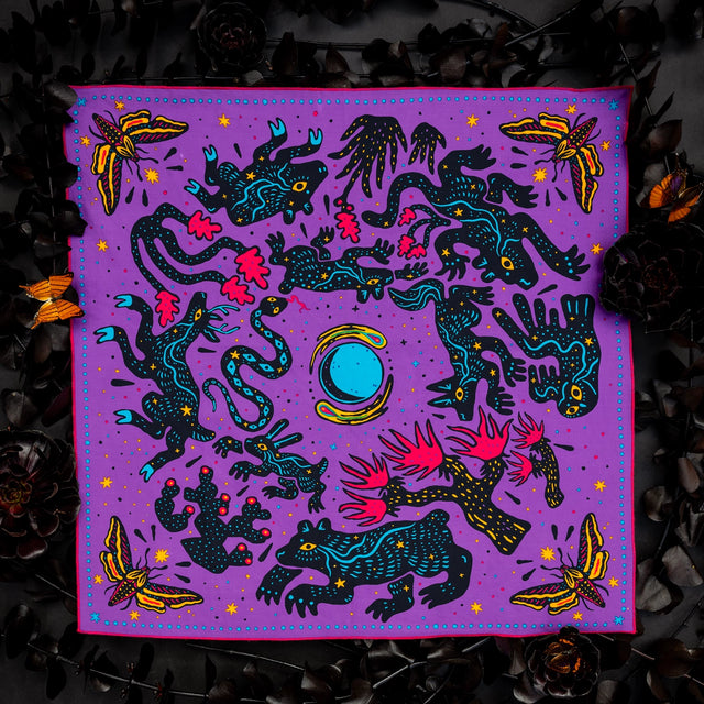 Bandits Electric Desert Parade bandana on a nature background.