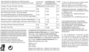 Nutritional facts label for Jose Gourmet Sardines in Extra Virgin Olive Oil with ingredient list and contact information.