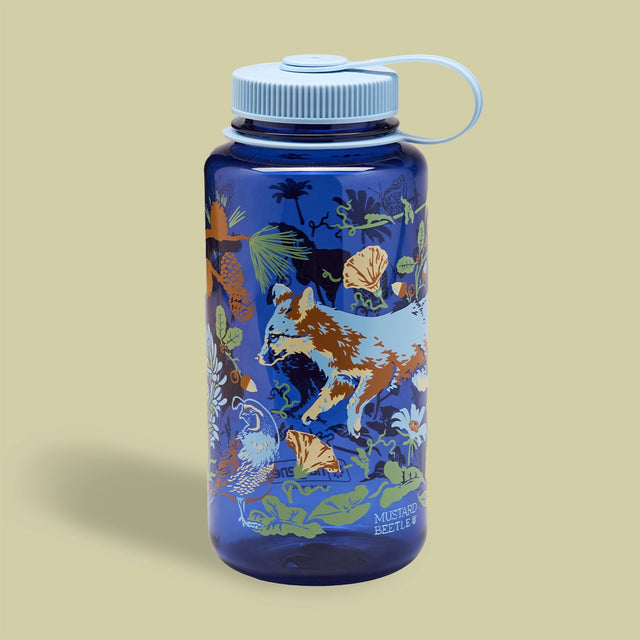 Mustard Beetle Channel Islands, 32oz Nalgene Water Bottle with animal and nature design on a beige background