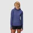 Outdoor Research Women's Echo Hoodie sun hoodie in Galactic on a neutral background.