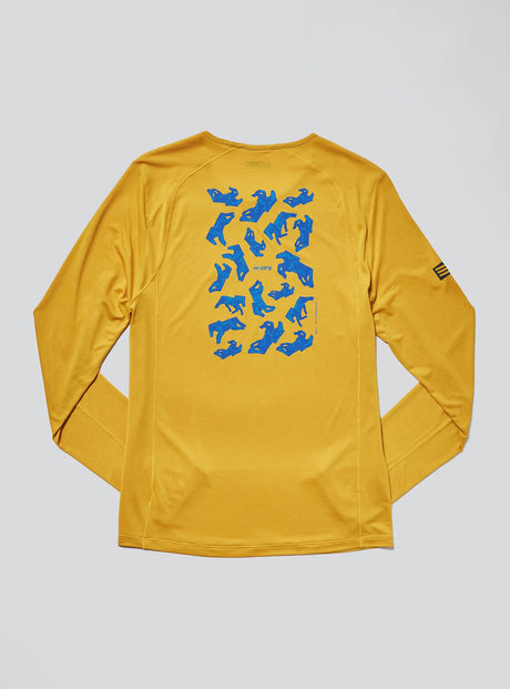 Janji M's Run All Day Long Sleeve in Golden Blue Horses on a neutral background.