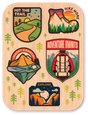 Dust City sustainable wood mini sticker pack features five outdoor-oriented mini stickers.