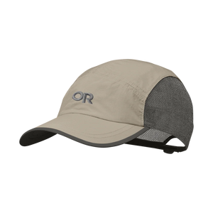 Outdoor Research Swift Cap hiking hat in Khaki/Dark Grey on a neutral background.