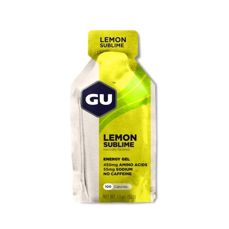 Gu Energy Gel in Lemon Sublime on a transparent background.