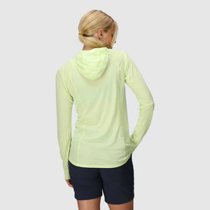 Outdoor Research Women's Echo Hoodie sun hoodie in Cool Matcha on a neutral background.