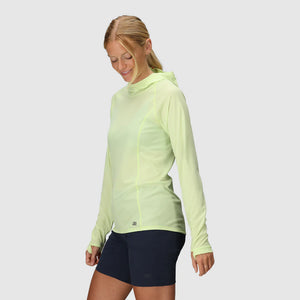 Outdoor Research Women's Echo Hoodie sun hoodie in Cool Matcha on a neutral background.