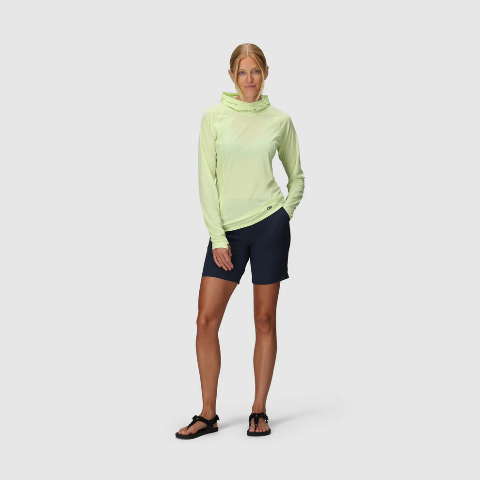 Outdoor Research Women's Echo Hoodie sun hoodie in Cool Matcha on a neutral background.