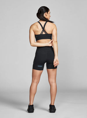 Janji W's Pace Sports Bra in Midnight being worn by a woman from the rear.