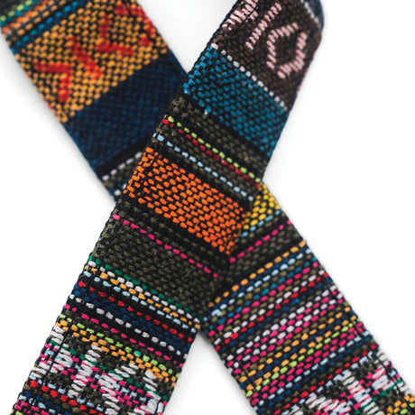 Nocs Provisions Woven Tapestry Strap in Multicolor on a neutral background showing the tapestry detail in a closeup.