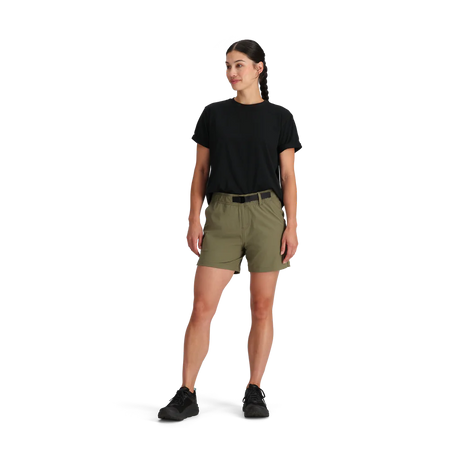Outdoor Research Women's Ferrosi Short 5" Inseam in Ranger Green on a neutral background.