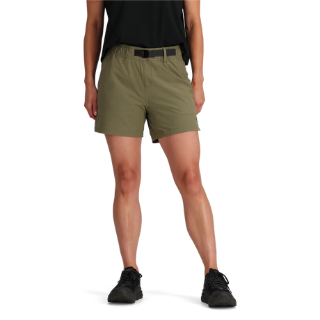 Outdoor Research Women's Ferrosi Short 5" Inseam in Ranger Green on a neutral background.