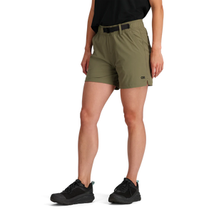 Outdoor Research Women's Ferrosi Short 5" Inseam in Ranger Green on a neutral background.