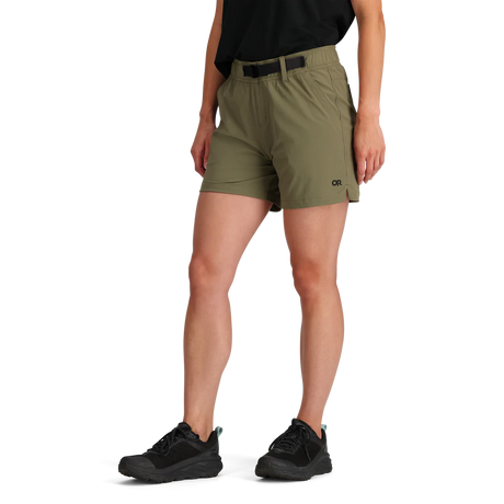 Outdoor Research Women's Ferrosi Short 5" Inseam in Ranger Green on a neutral background.
