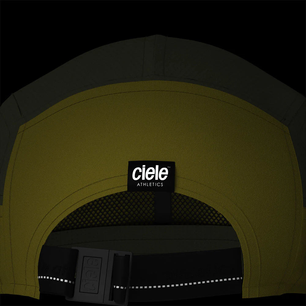 Ciele Athletics PBCap - C-Cube in Sogl from the rear on a dark background showing the reflective detailing.