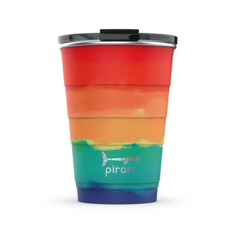 Pirani stackable insulated tumbler with an artistic graphic reminiscent of a sunset.