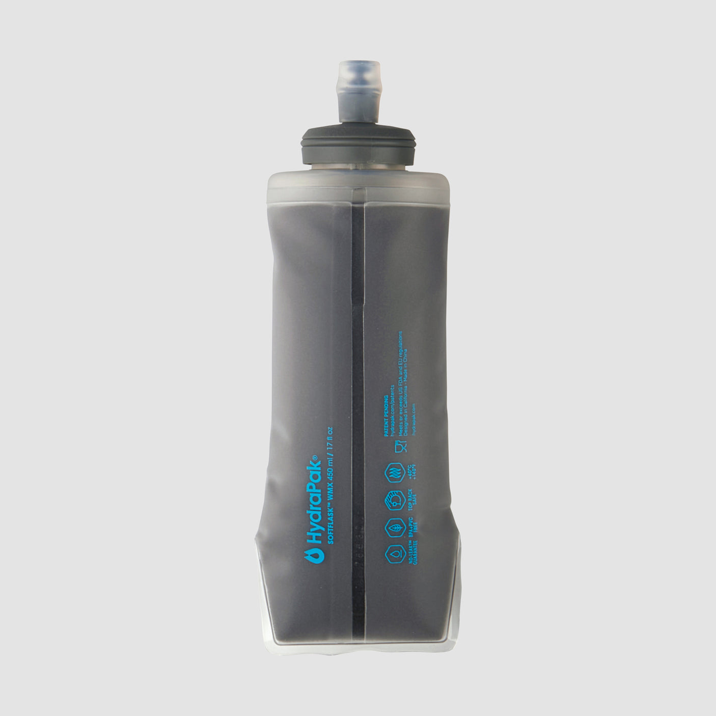 The Ultimate Direction Body Bottle 450 Insulated on a neutral background from the rear.